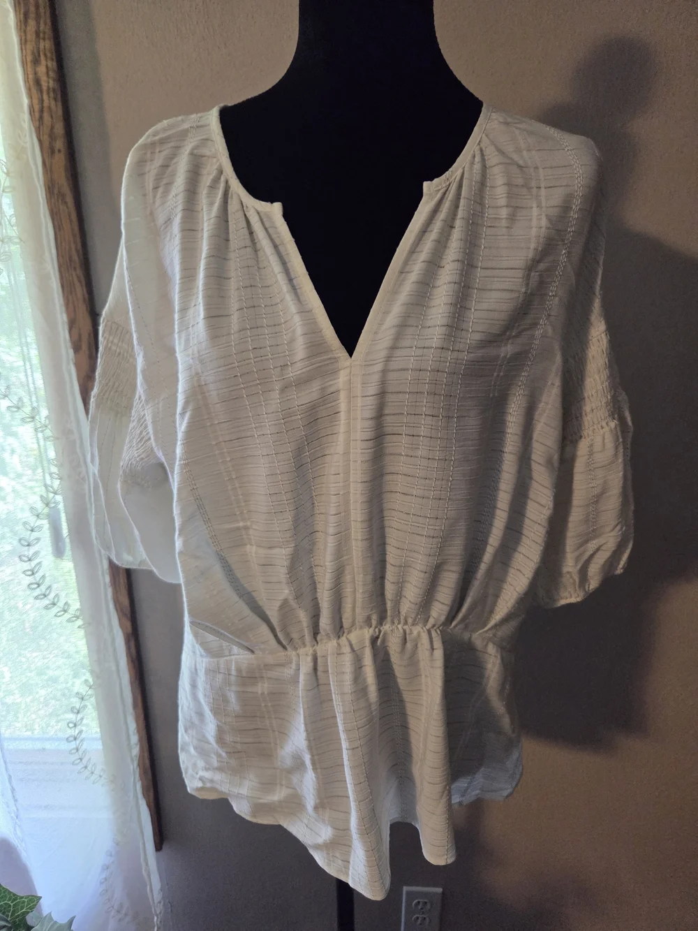 Banana Republic White V-Neck Peasant Blouse